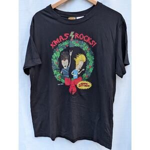 Beavis And Butt-Head Xmas Rocks Mens Black T-Shirt L (36-38) Mike Judge MTV 2012